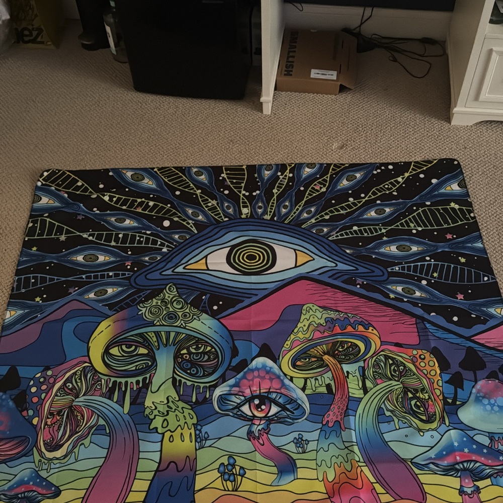 Psychedelic Eye and Mushroom Tapestry - Multicolor